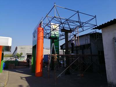 petrol station canopy is Installing in the factory